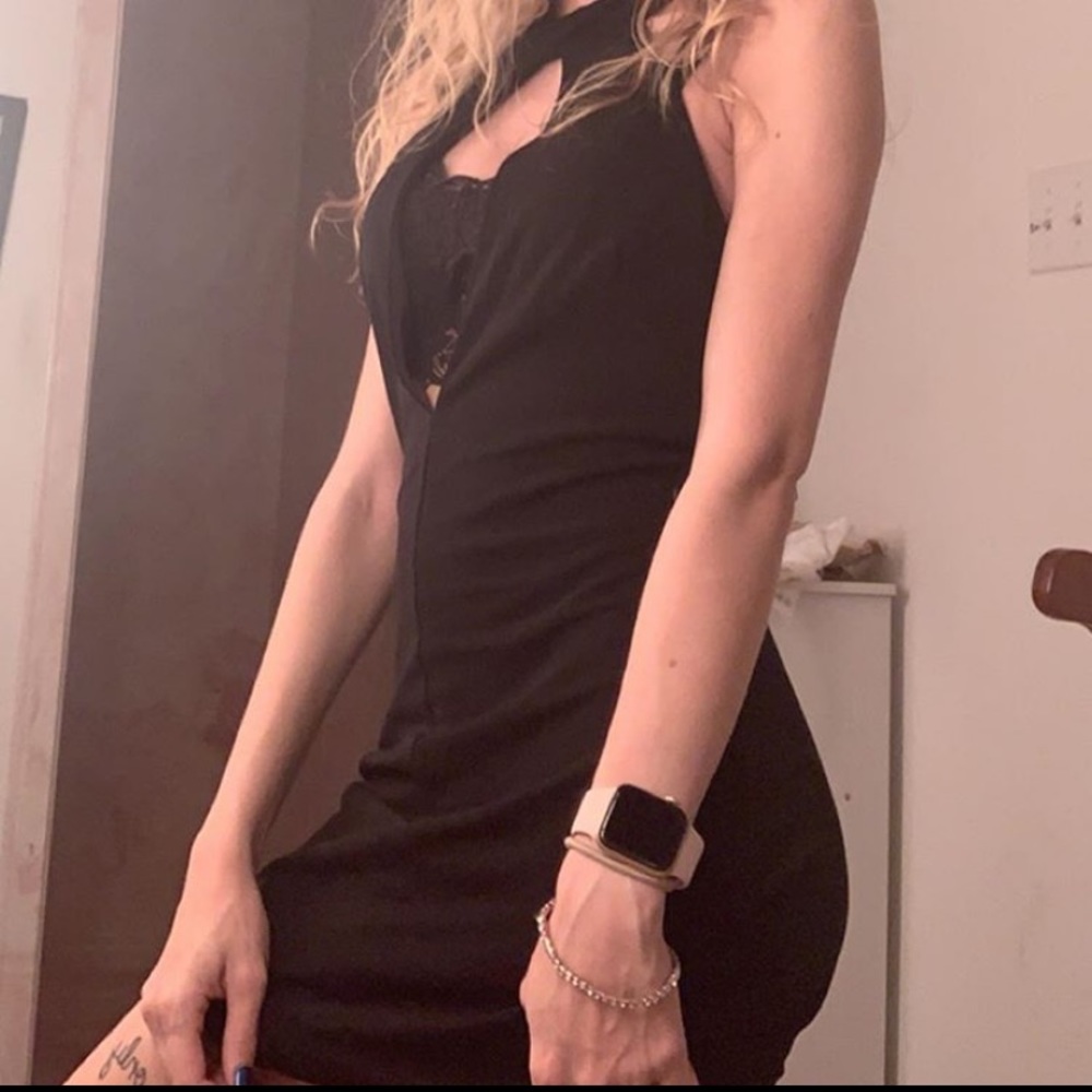 Black open front mini bodycon